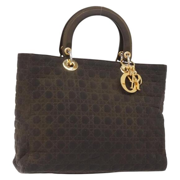DIOR Lady DIOR Canage Hand Bag Nylon Khaki Gold - Picture 1 of 12